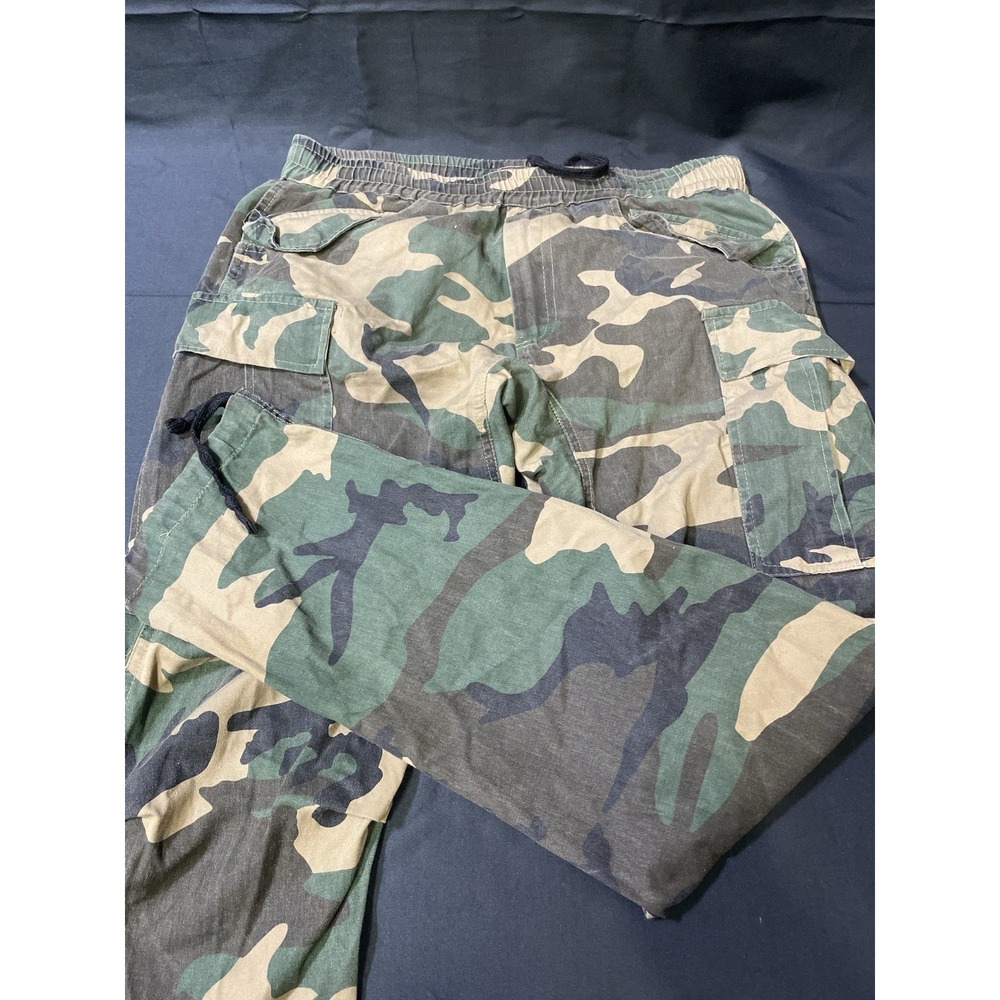 Decibel Mens Camo Cargo Pants Size L Elastic Waist Drawstring Utility